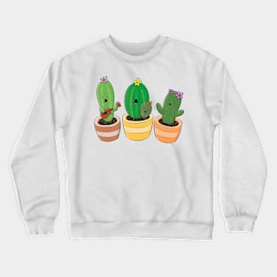 Cute cactus trio singing cartoon illustration Crewneck Sweatshirt